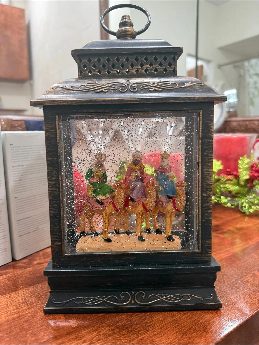 Black & Gold Three Wise Men Lantern Snow Globe - Home Accents